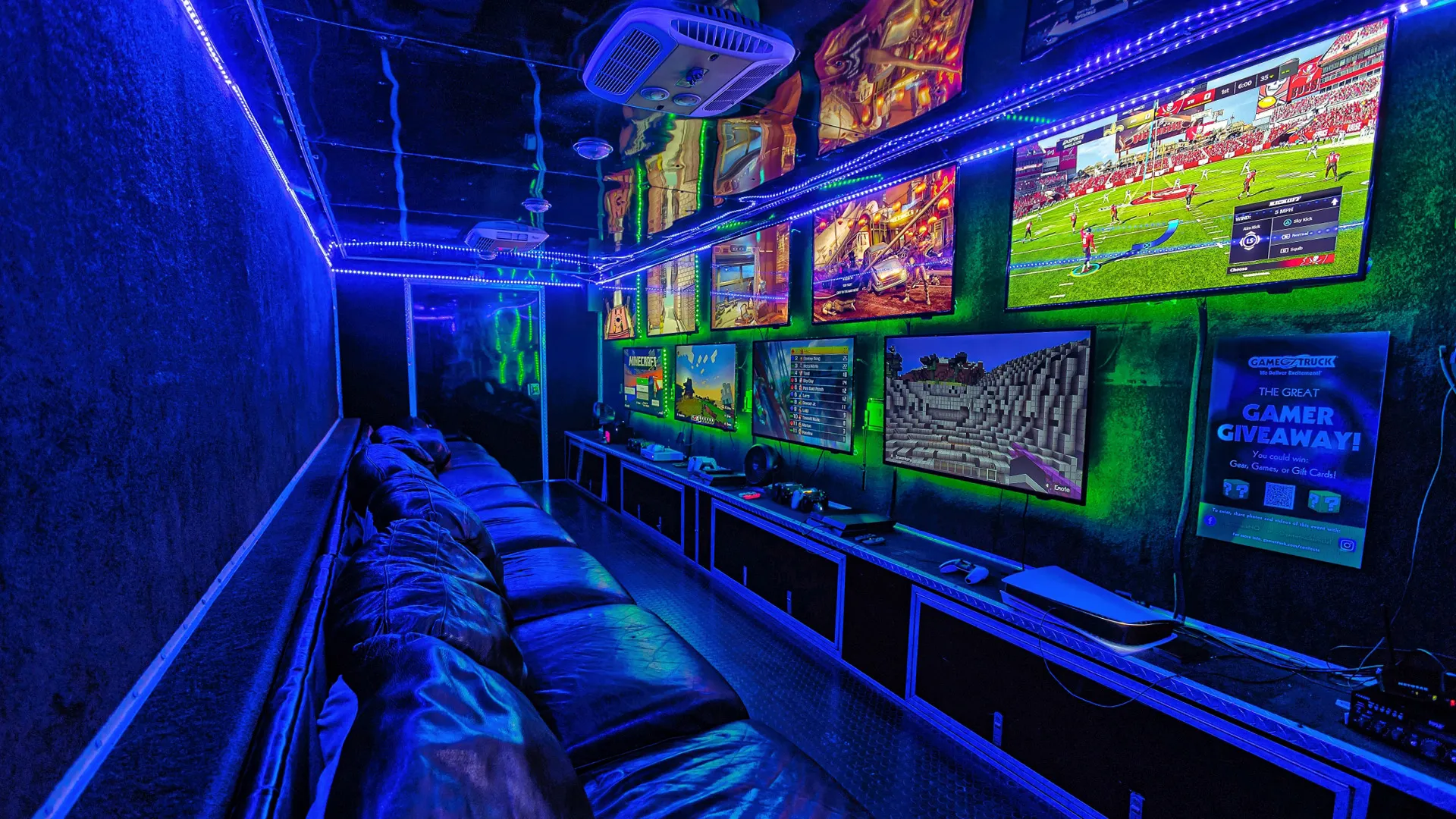 GameTruck mobile video game trailer arriving at a birthday party